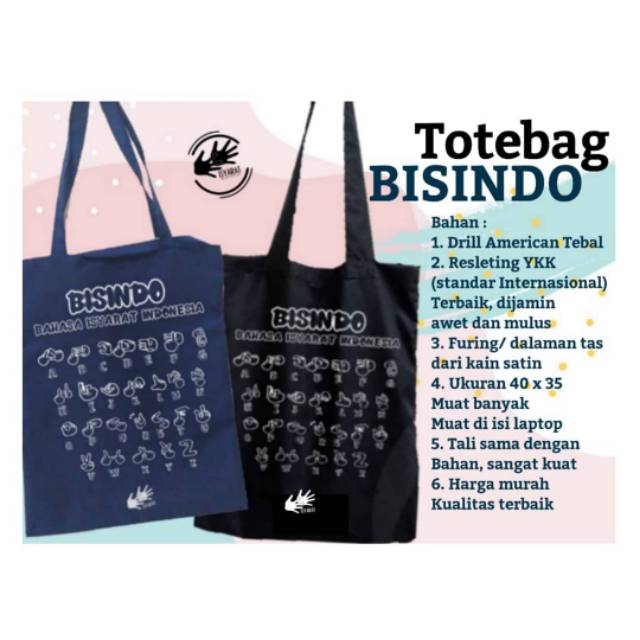 Tas tote (unisex) Totebag BISINDO Bahasa Isyarat Indonesia