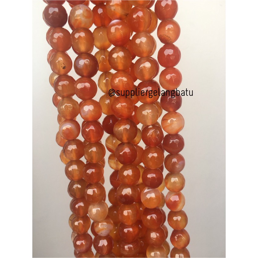 batu beads CUTTING 12mm orange carnelian faceted agate oren aksesoris fashionita wanita pria craft