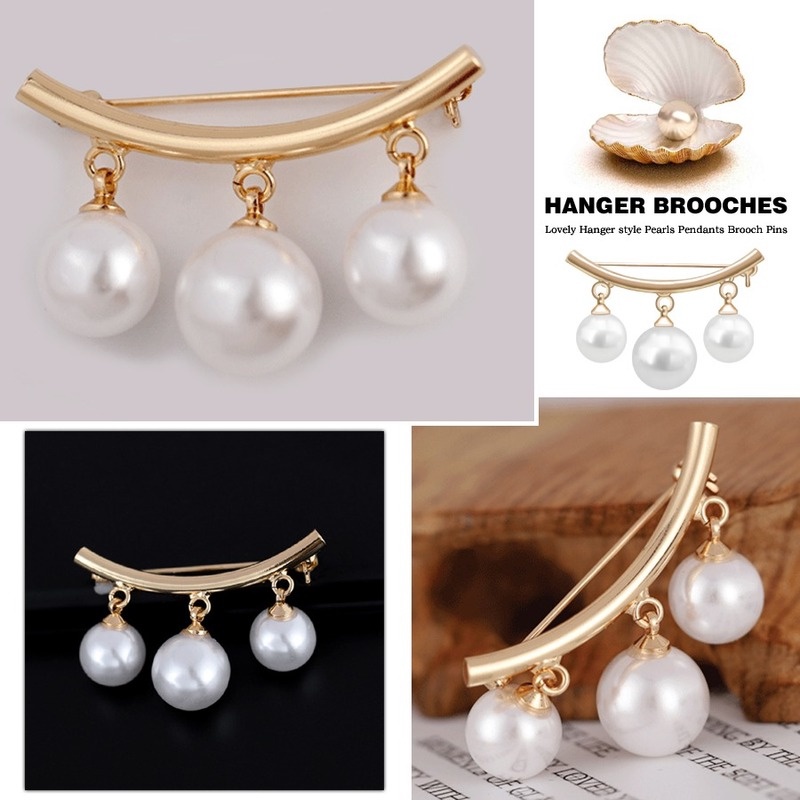 Fashion White Pearl Dangle Beads Brooch Collar Clips Lapel Brooch Pin Alloy Simple Brooches For Women Accessories