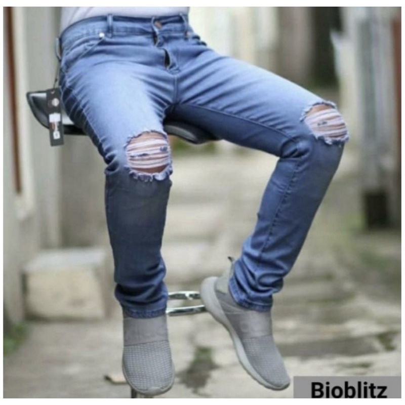 CELANA JEANS SOBEK LUTUT SLIMFIT /JEANS PANJANG DISTRO PRIA