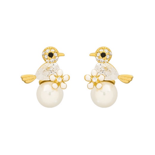 ANTING KOREA WANITA TITANIUM LITTLE BIRD PEARL ZIRCON ANTING TUSUK ANTI KARAT GIWANG AKSESORIS FASHION IMPORT ANT43