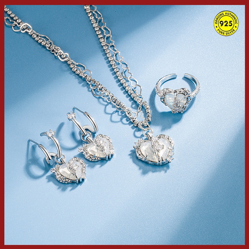 Kalung S925 Silver Zircon Bentuk Hati Tahan Air Untuk Wanita