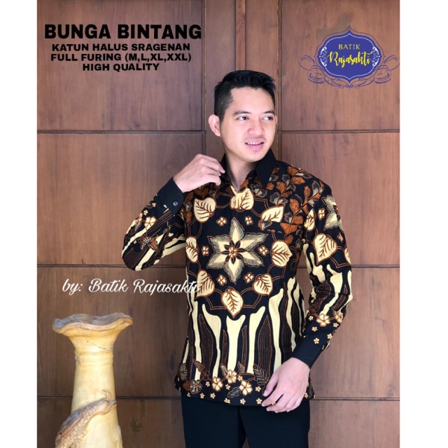 Batik Pria BUNGA BINTANG Katun Cabut Sragenan Full Furing Termurah