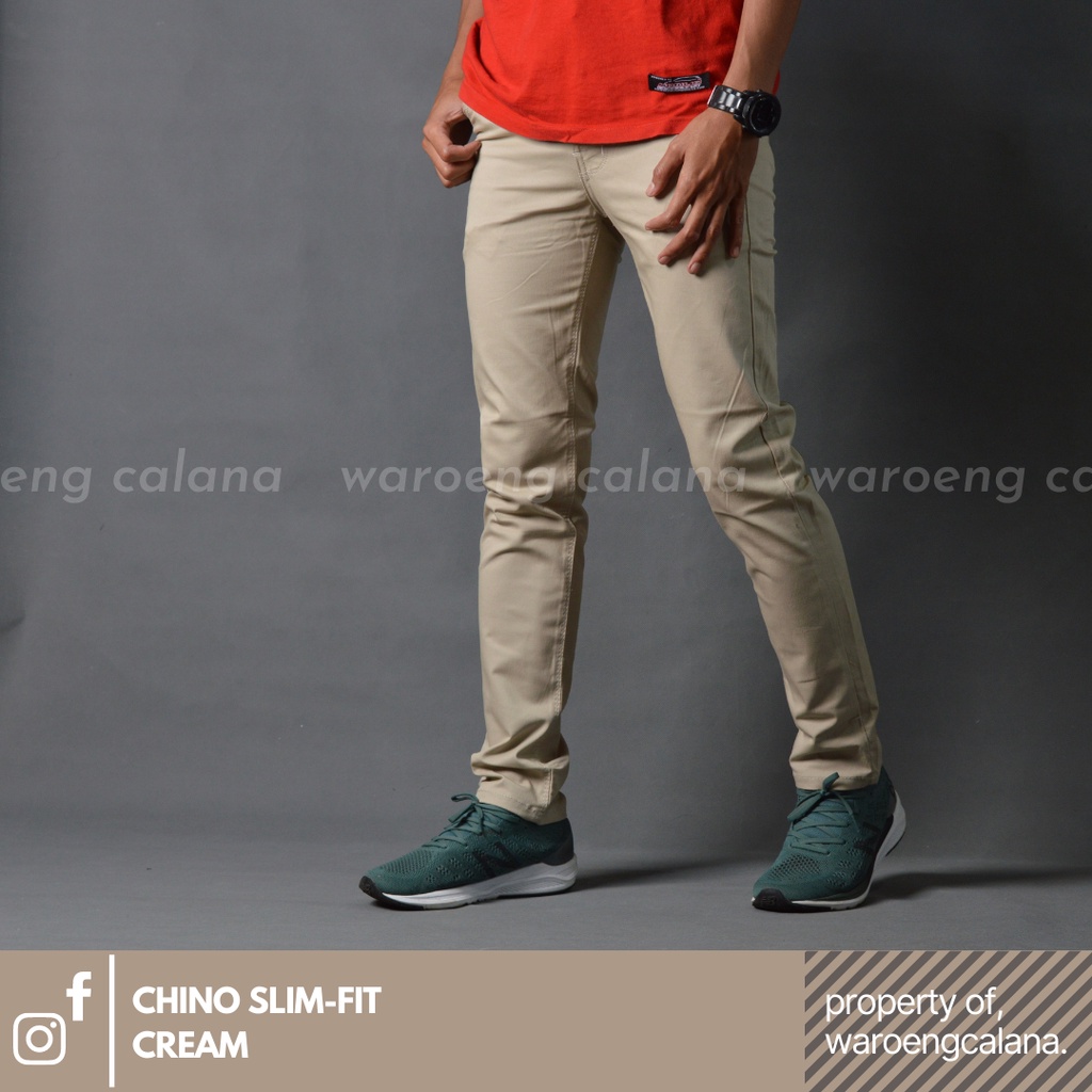 Celana Chino Formal Chinos Cream Panjang Pria Slim Fit