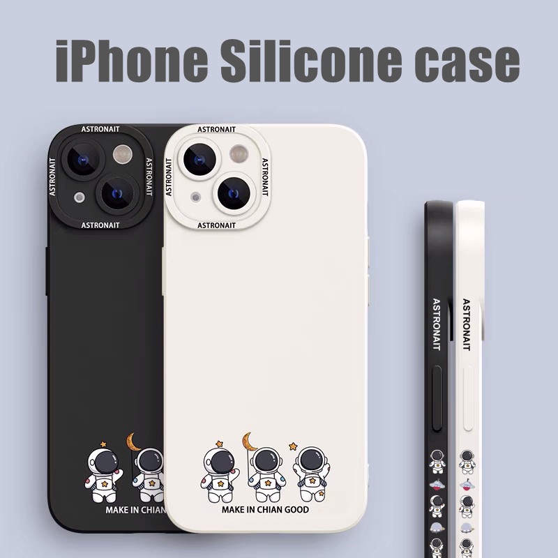 nasa astronaut square silicone case iphone 11 pro max 12 13 pro max cartoon fun couple aesthetic case Xs max XR 7 8 plus se2020 all-inclusive drop protection soft case