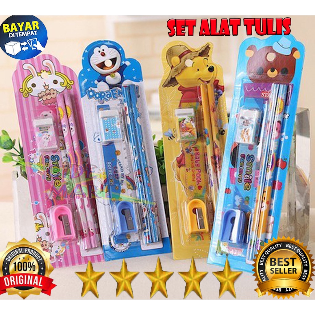 MC Mini Stationary Set 5in1 Set Alat Tulis Sekolah 5 in 1 Pensil Set Karakter Kartun paket alat tulis