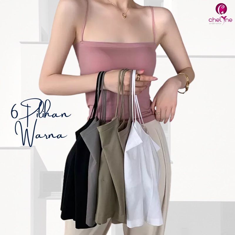 Atasan Tanktop Busa Chelyne T1806 Kemben Tali Kecil Bahan Seamless - Camisole Crop Top Premium Inner/Outer