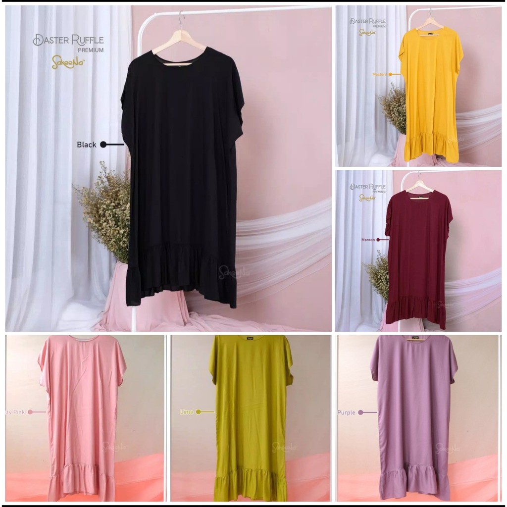 Daster Polos Ruffle Minimalis Elegan Katun Rayon Premium Jumbo Kekinian