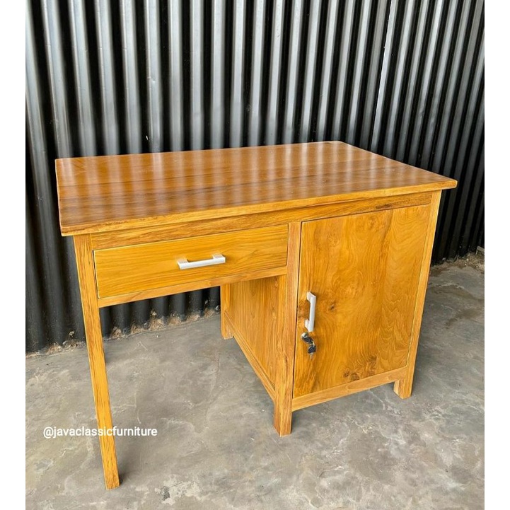 MEJA KERJA KANTOR BELAJAR SEKOLAH ANAK MINIMALIS LACI MEJA RIAS KAYU JATI NATURAL-2