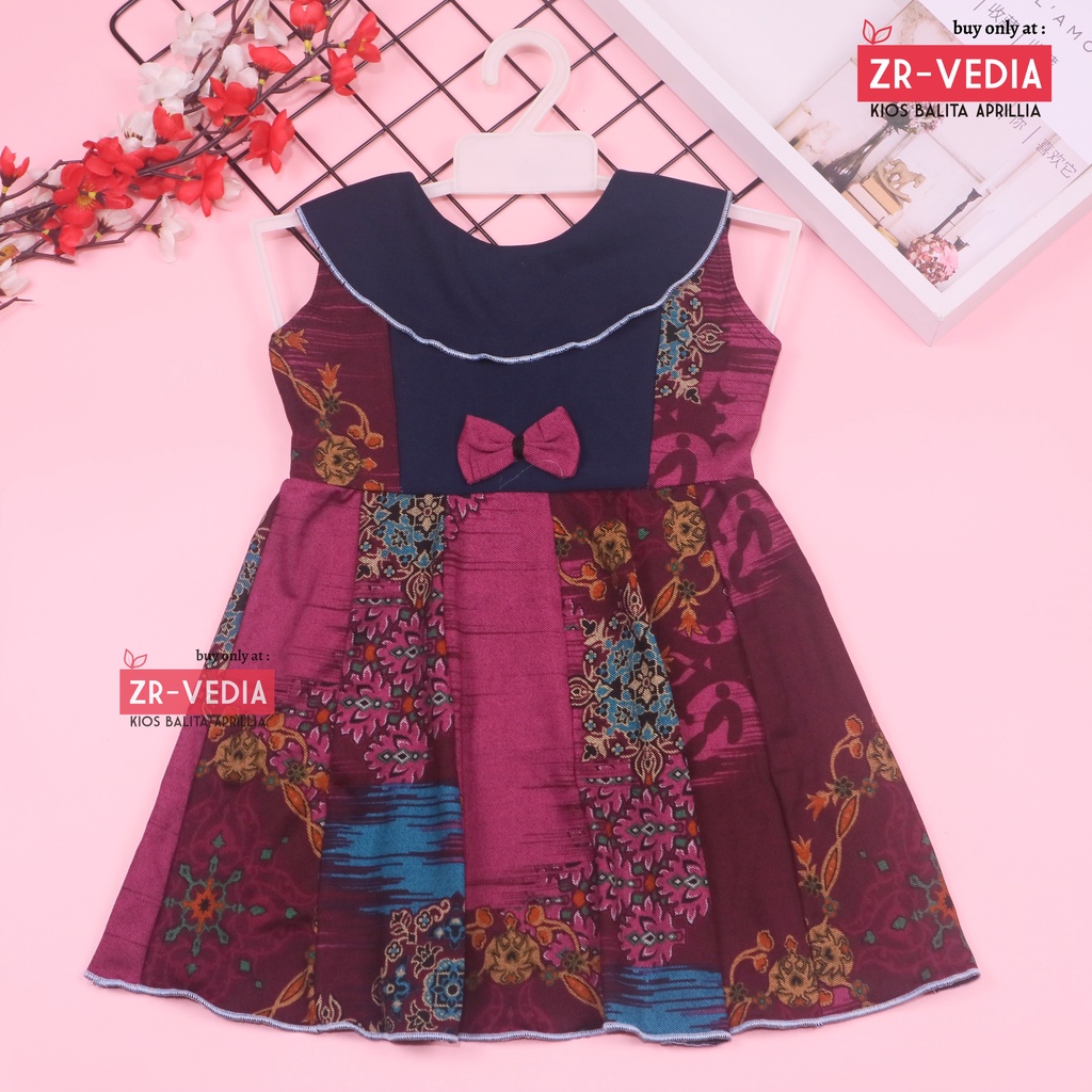 (Batik) Dress Cantika uk 3-4 Tahun / Dres Anak Perempuan Pesta Model Yukensi Cewek Motif Bunga Murah