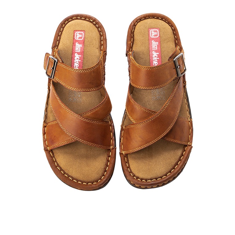 SANDAL CASUAL JIM JOKER PRIA ORIGINAL SLIDE KULIT BRANDED COKLAT JJ21