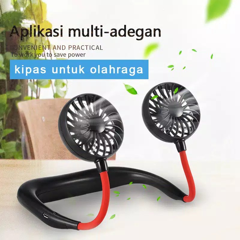 Neck Fan KIPAS ANGIN LEHER Mini Portable USB Rechargeable Model Gantung Leher Outdoor Travel