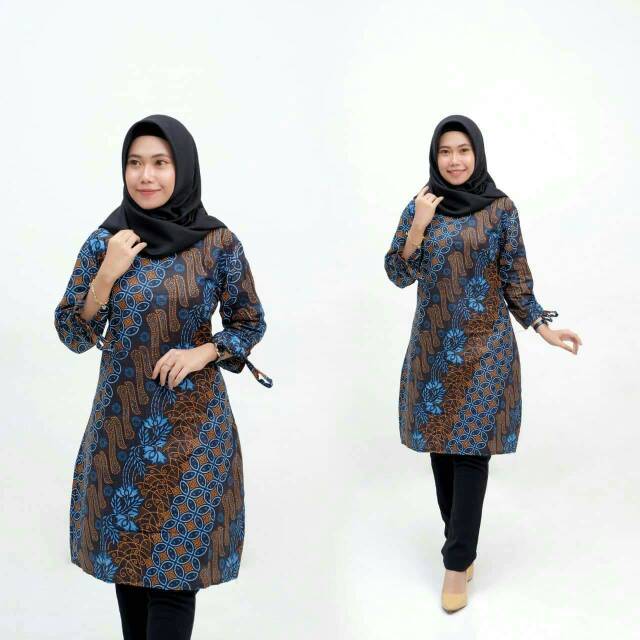 couple tunik batik cewek cowok lurik biru ada jumbo