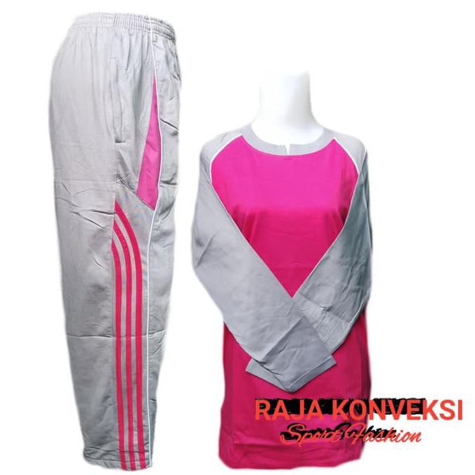 READY STOCK Setelan Baju Training senam wanita Muslim Murah - Pink Abu, L BBZ74