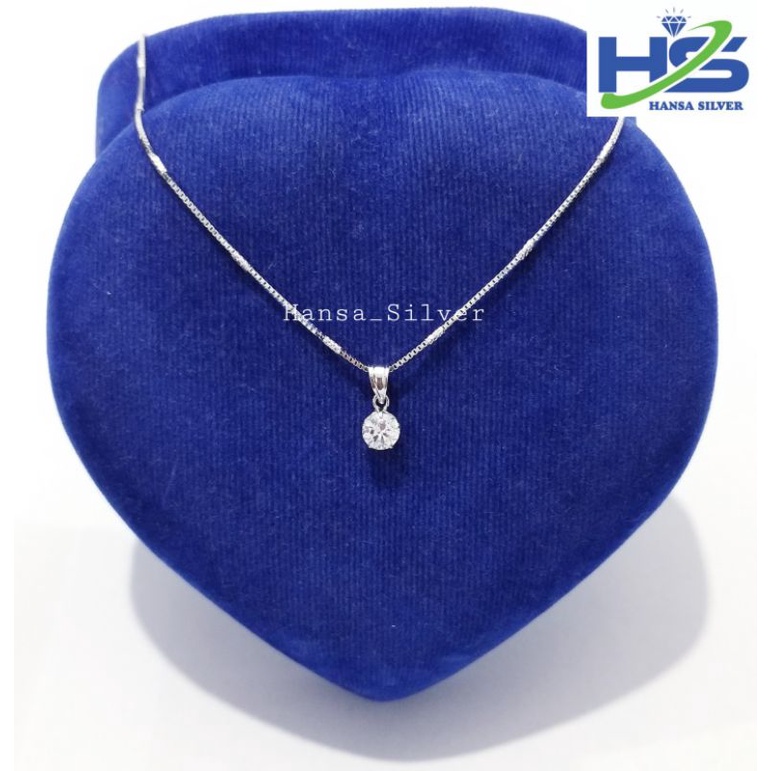 Kalung Perak Wanita Silver Asli 925 Lapis Emas Putih Model Italy Kotak Bambu Ukir Liontin Desi - Kal