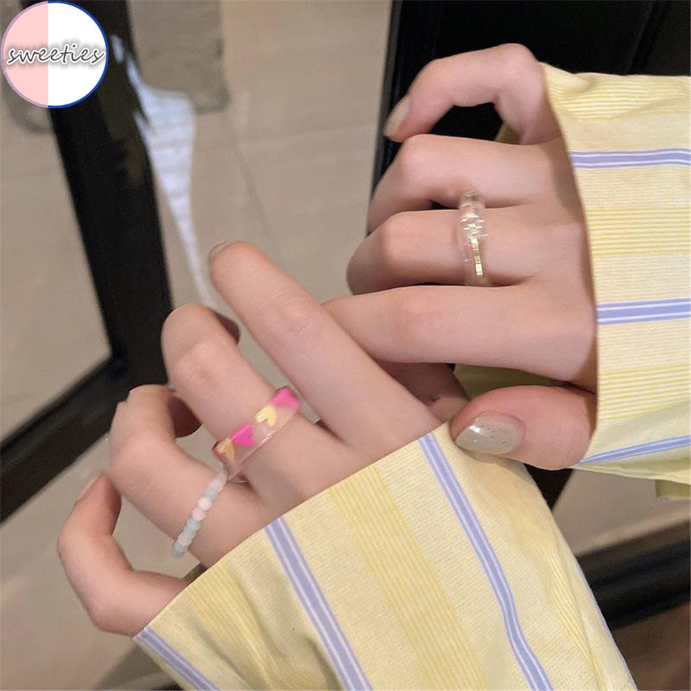 3pcsset Cincin resin Akrilik Transparan Asimetris Gaya Korea Untuk Wanita