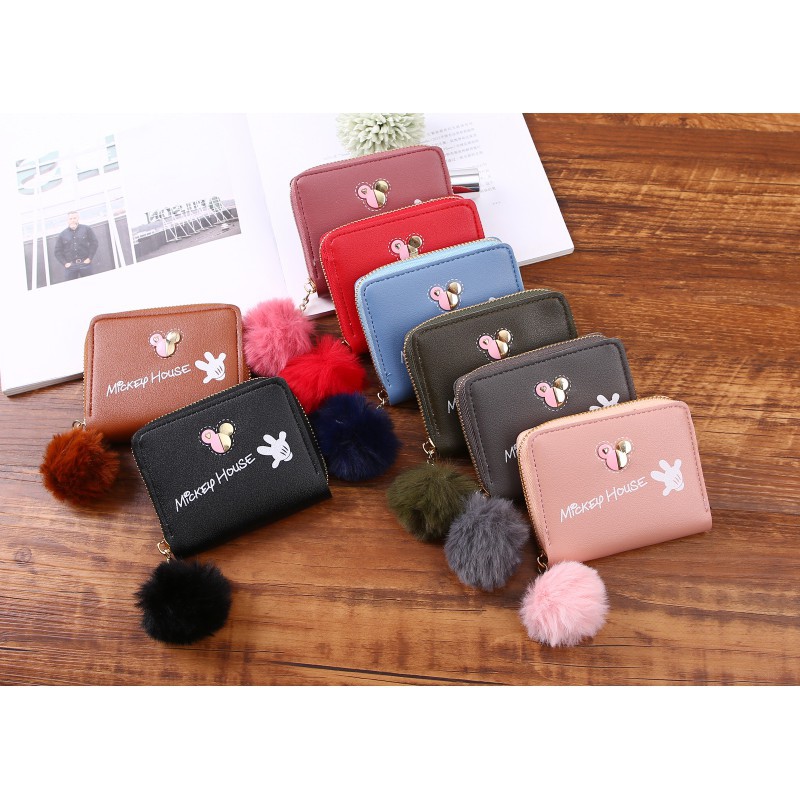 DOMPET KOIN DOMPET LIPAT WANITA DOMPET KARTU POM POM DOMPET MICKEY POM POM