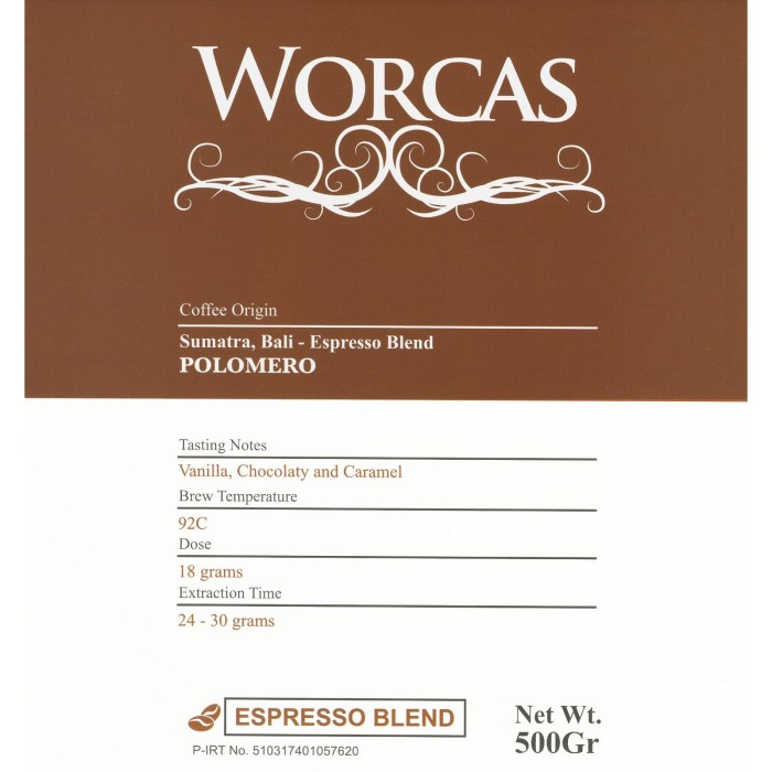 

t01thy Kopi Polomero Espresso Blend 500 Gram (Biji/Bubuk) | Worcas Coffee - Kopi Biji Ds20X11