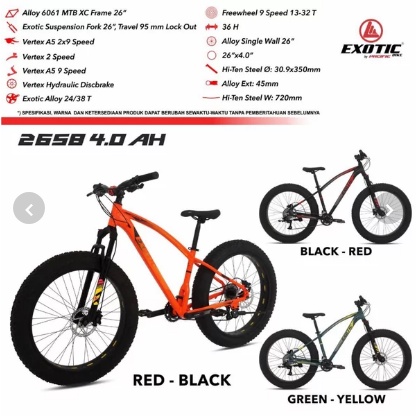 Sepeda Gunung MTB 26 Exotic 2658 AH 4.0 Alloy Fatbike Exotic