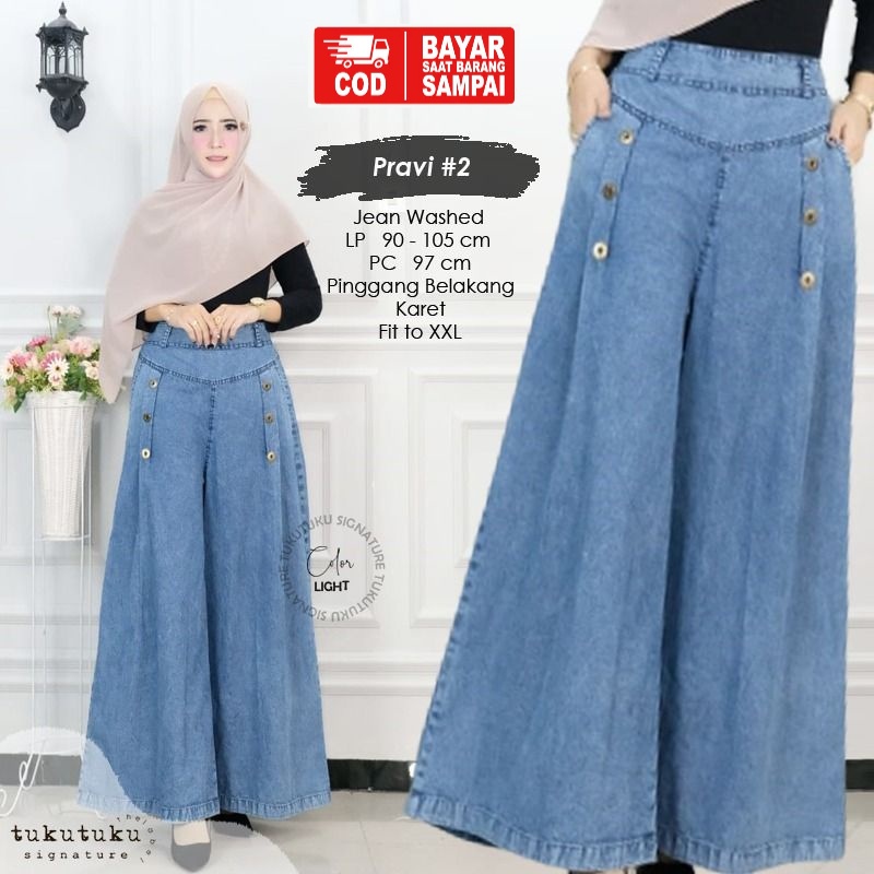 Celana Kulot Lepis Jeans Jumbo XXL Pravi Kulot Palazzo Wanita Mayung Kulot Polos Terbaru