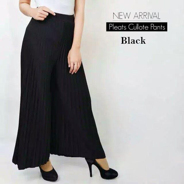 Celana kulot panjang plisket wanita / pleated skirt-BLACK