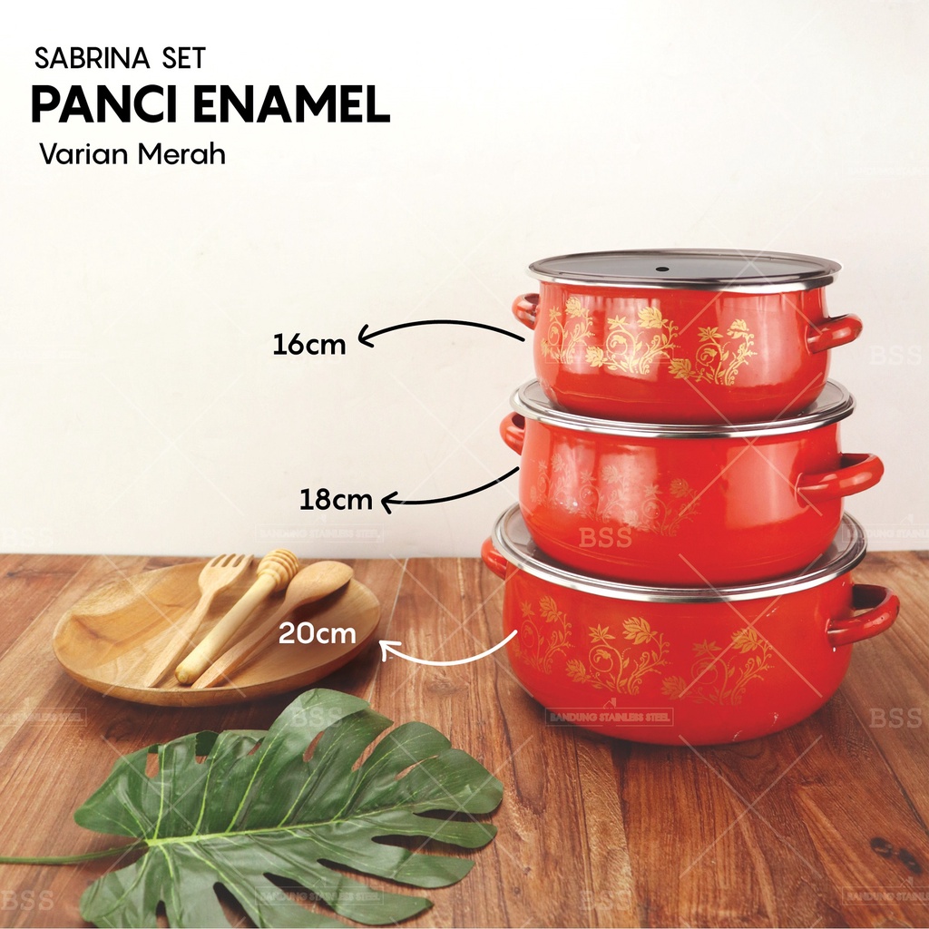 Panci Enamel Set 3pcs Tutup Kaca Masak Sup Soup Motif Cantik Lucu