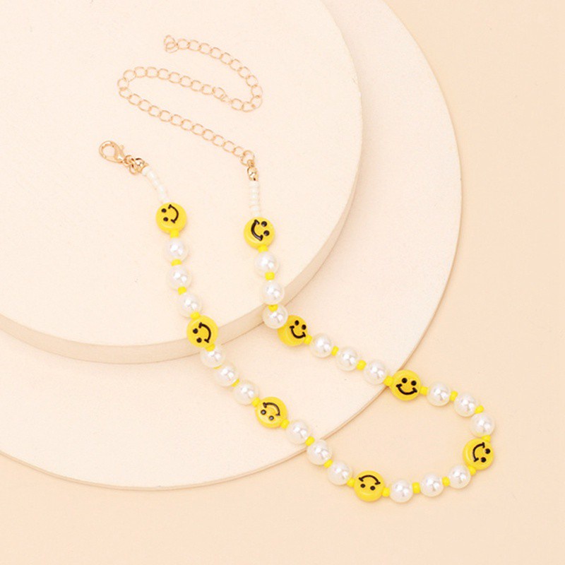 Smiley Face Choker Necklace With Irregular Pearls Y2k Jewelry For Teen Girls Women