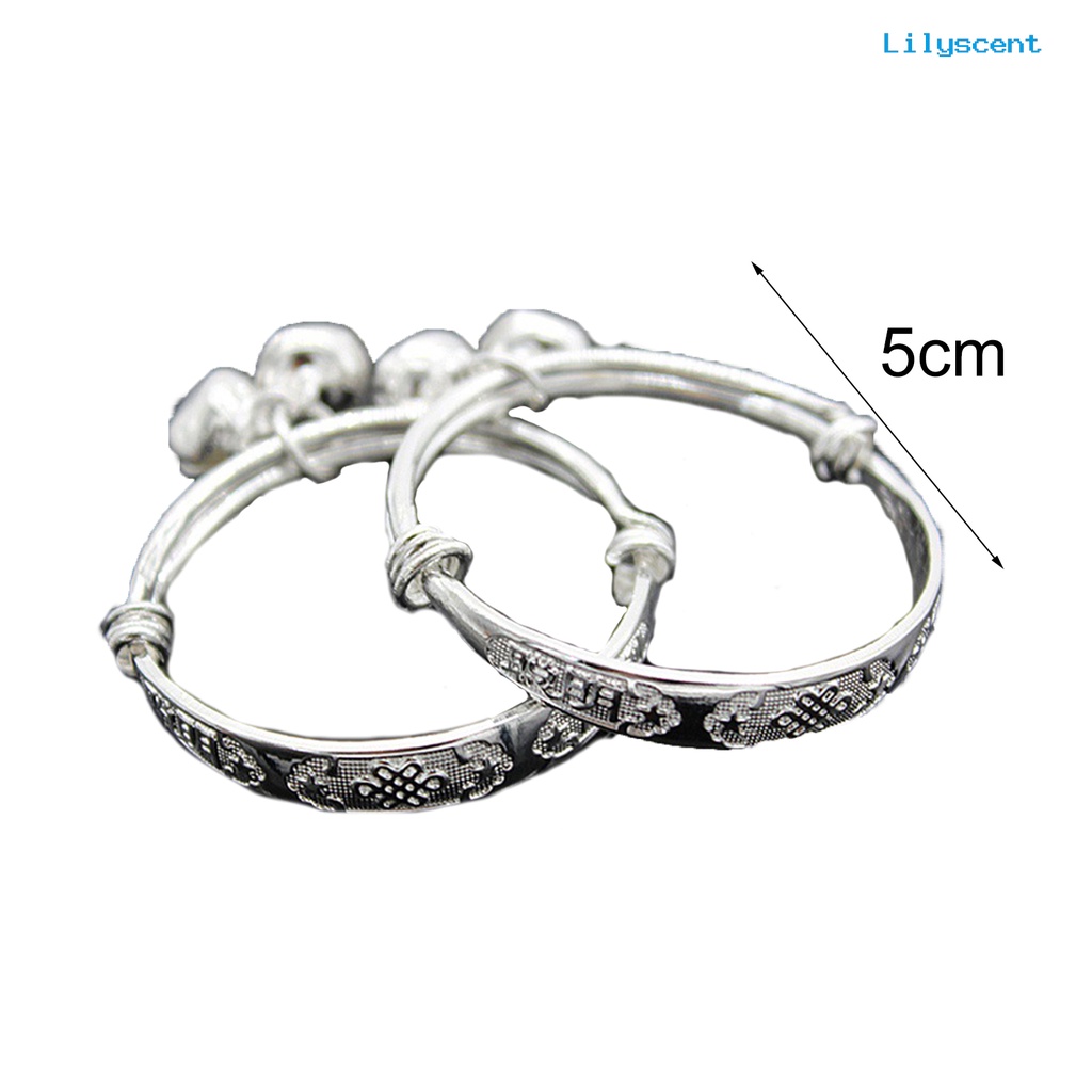 Lilyscent Bracelet Embossing Design Adjustable Jewelry Bell Pendant Baby Bangle for Toddler