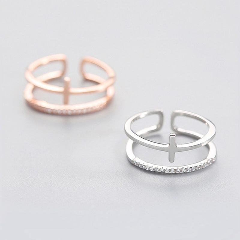 Cincin Sterling Silver 925 Model Double Cross Adjustable Untuk Wanita