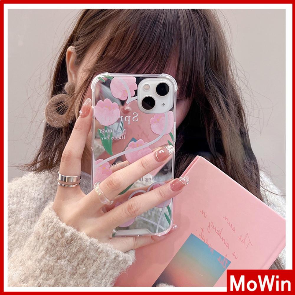 iPhone Case Acrylic Luxury Makeup Mirror Airbag Shockproof Protection Camera Pink Flowers Cute Compatible For iPhone 11 iPhone 13 Pro Max iPhone 12 Pro Max iPhone 7 Plus iPhone xr