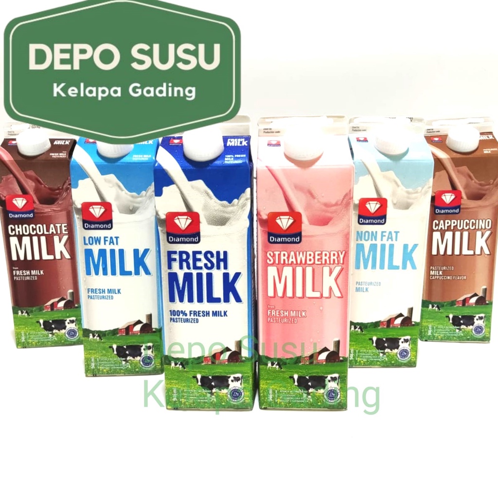 Susu Diamond 1 Litter Rasa Coklat / Strawberry / Skim / Cappucino | Susu Segar Fresh Milk 1lt