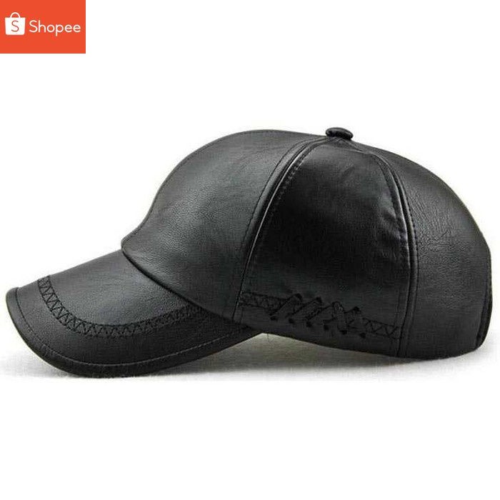 Topi Baseball LEATHER Aksen Kulit Faux Leather Caps PRIA WANITA