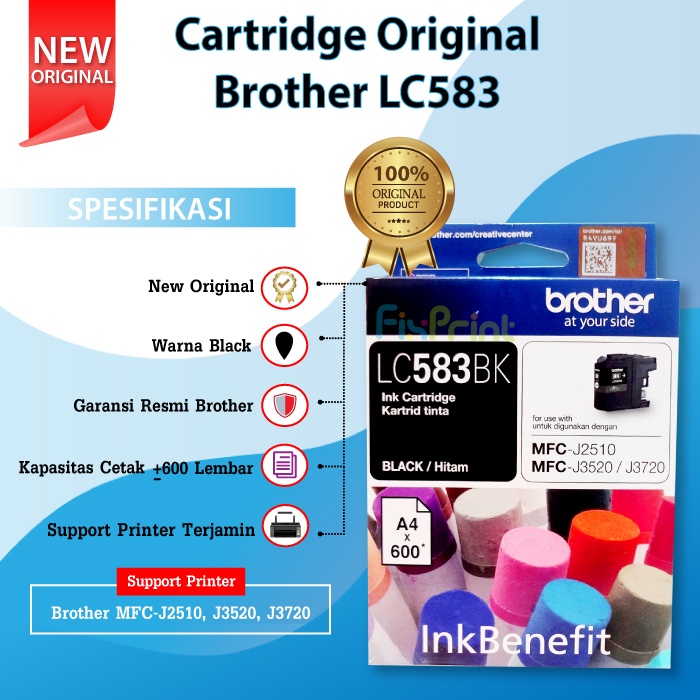 Tinta Brother LC 583 LC583 LC-583 ORI Printer MFC J2510 J3520 J3720