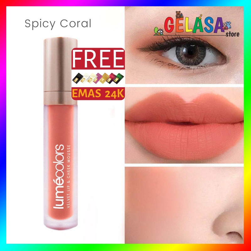 (Free Emas) Lumecolors Lipmousse 3in1 Velvet Lip &amp; Cheek Mousse Eyeshadow - Spicy Coral