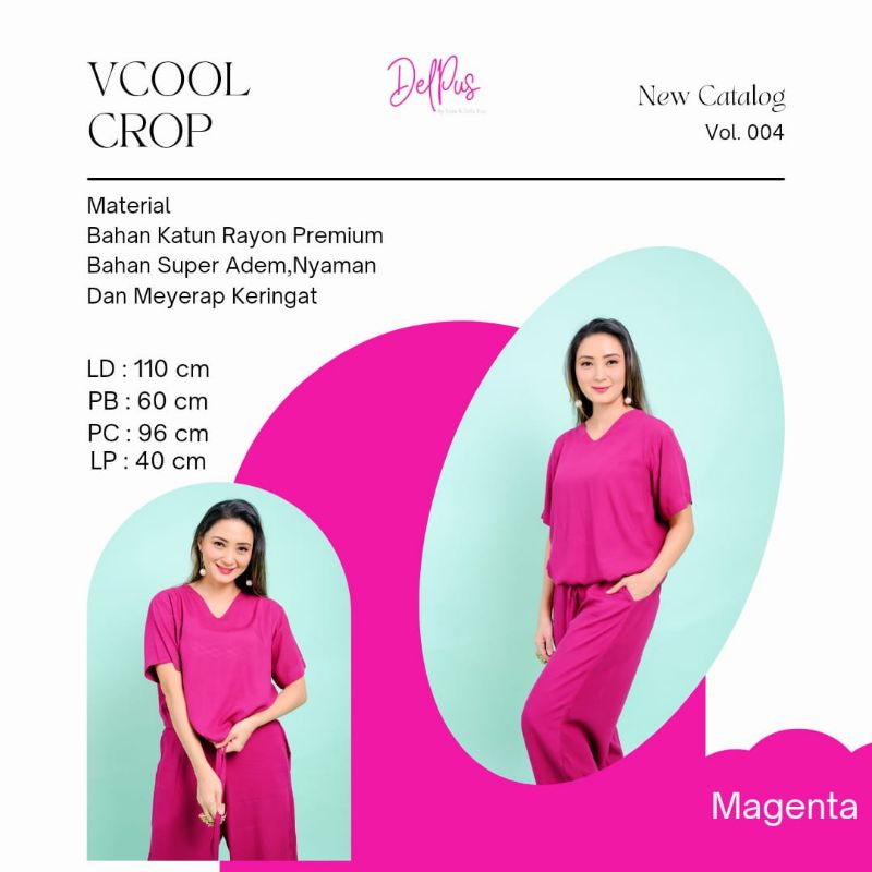 DELPUS Oneset Vcool Crop by Della Puspita Setelan Setcel One Set Pakaian Baju Tidur Wanita BAHAN RAYON PREMIUM ADEM-DELPUS MAGENTA