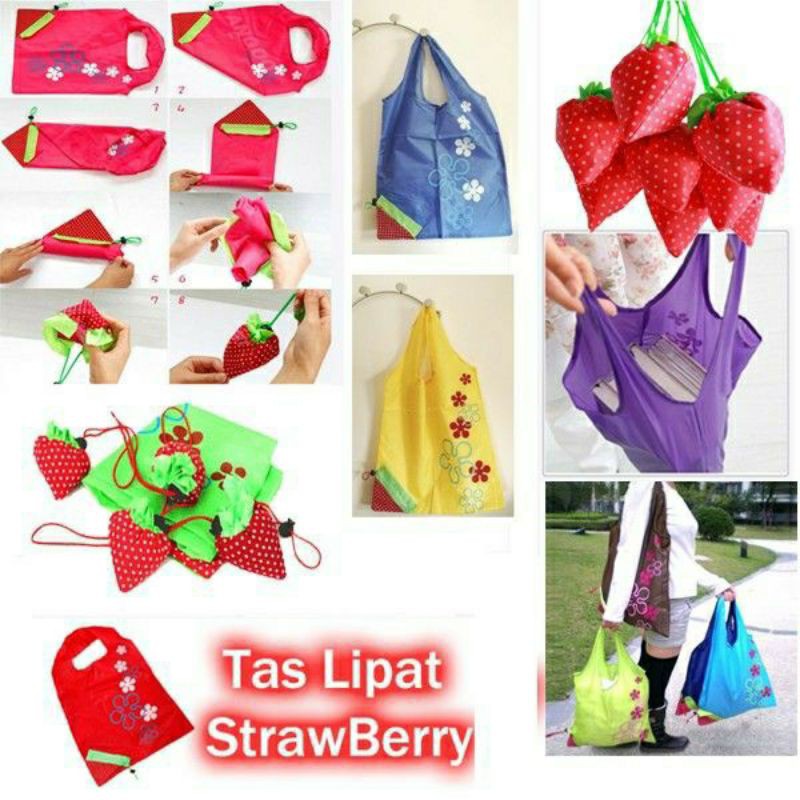 Q2 Tas Waterproff Stawberry | Tas Lipat Stoberi Anti Air | Shopping Bag Unik Import