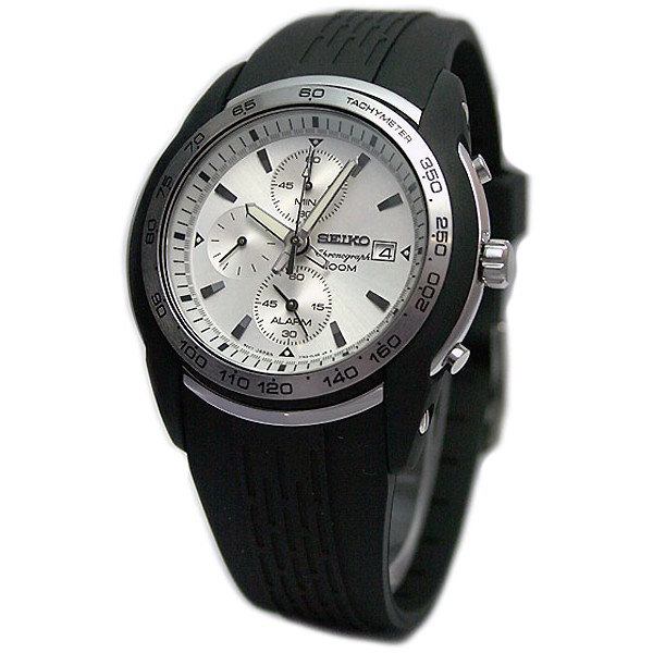 Seiko Quartz Original SNAB99P1 Chronograph Alarm Black Rubber Jam Tangan Pria SNAB99