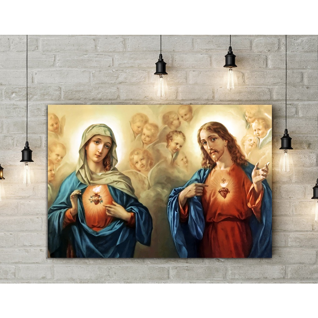 Lukisan Print Hati Kudus Yesus &amp; Maria 40x60cm