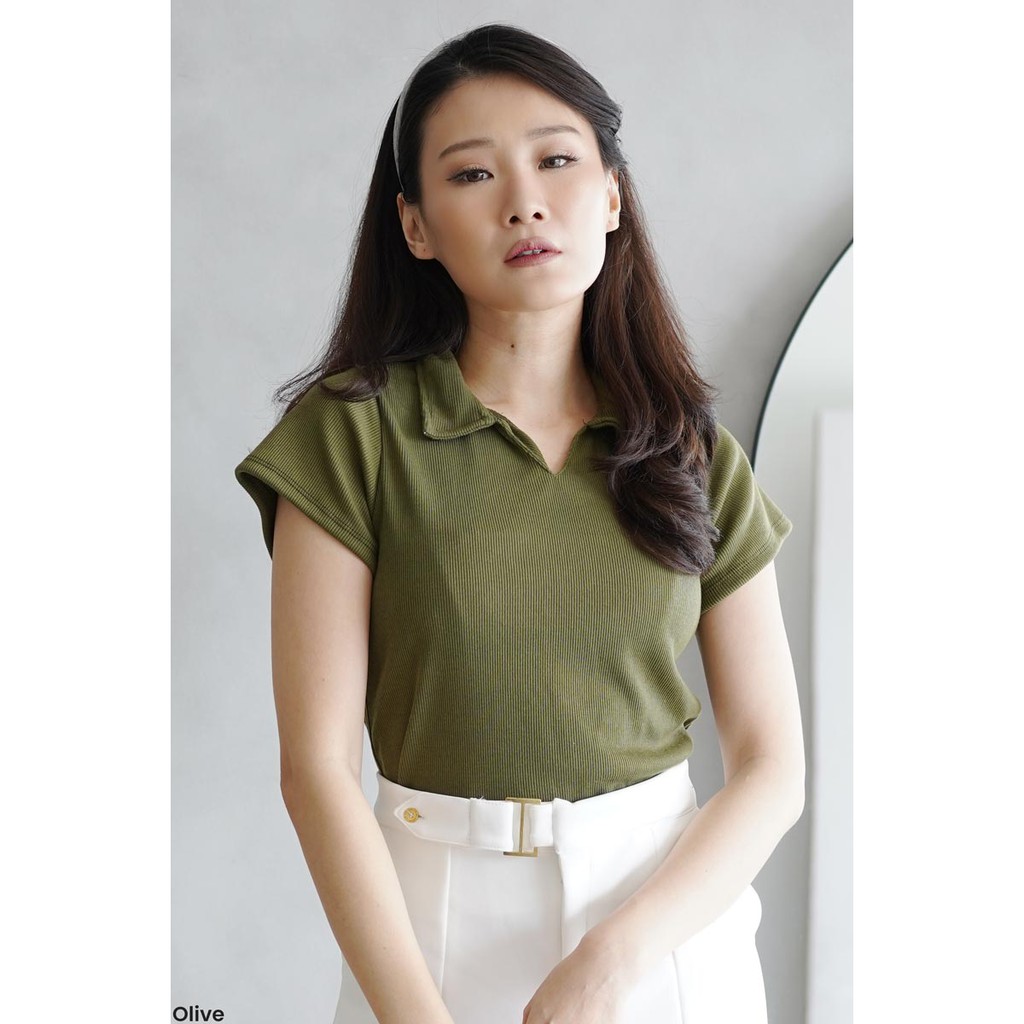 Colar V-neck Knit Top Atasan Wanita Blouse