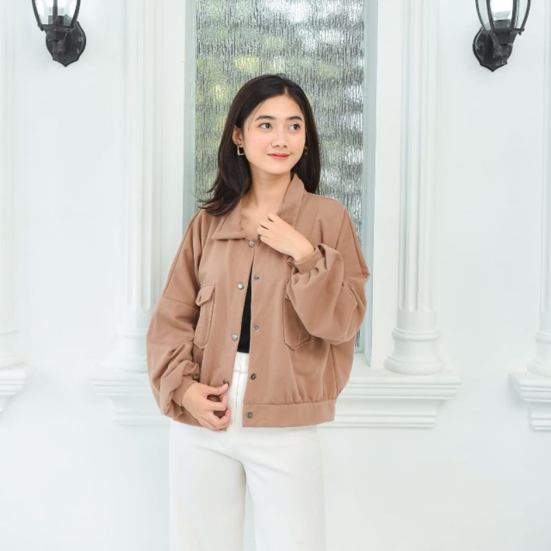 promo jaket wanita ter updet) JAKET OLIN BUTTON-Moca