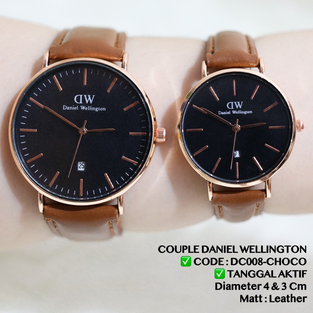 Jam tangan couple tanggal aktif tali kulit leather harga satuan grosir DC021