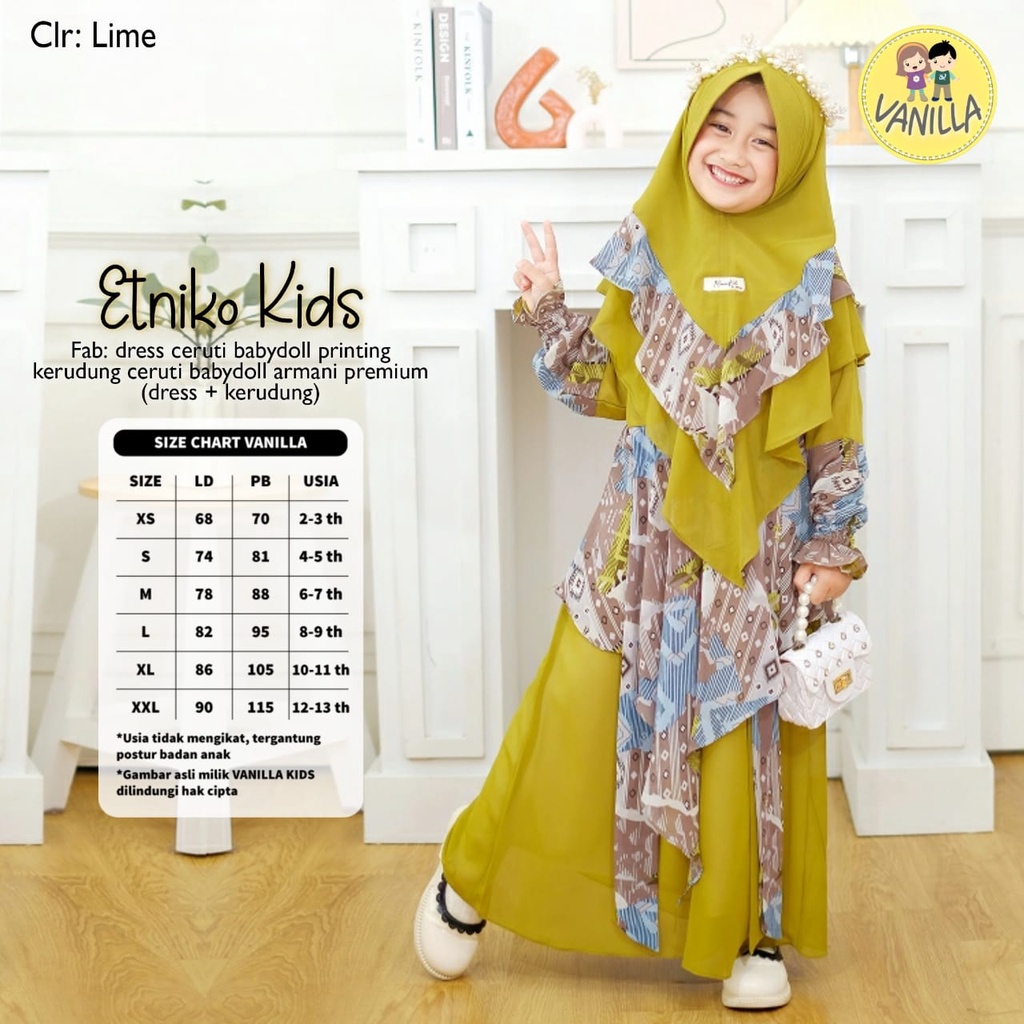 Etniko Kids By Vanilla | 020325 | Gamis + Jilbab Anak