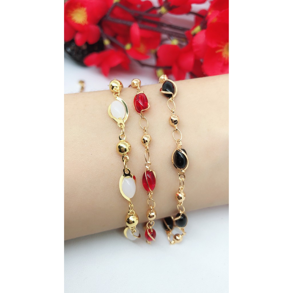  Gelang  Xuping Gold Batu Warna Imitasi Giok  Hitam Merah 