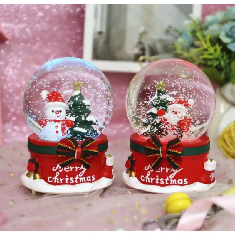 Kotak musik Bola kristal natal snow globe snowball Christmas gift santa klaus snowman pohon natal la
