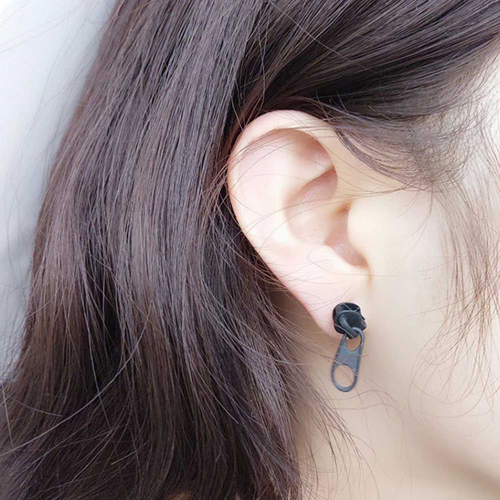 Anting Stud Desain Kepala Ritsleting Gaya hip hop Untuk unisex