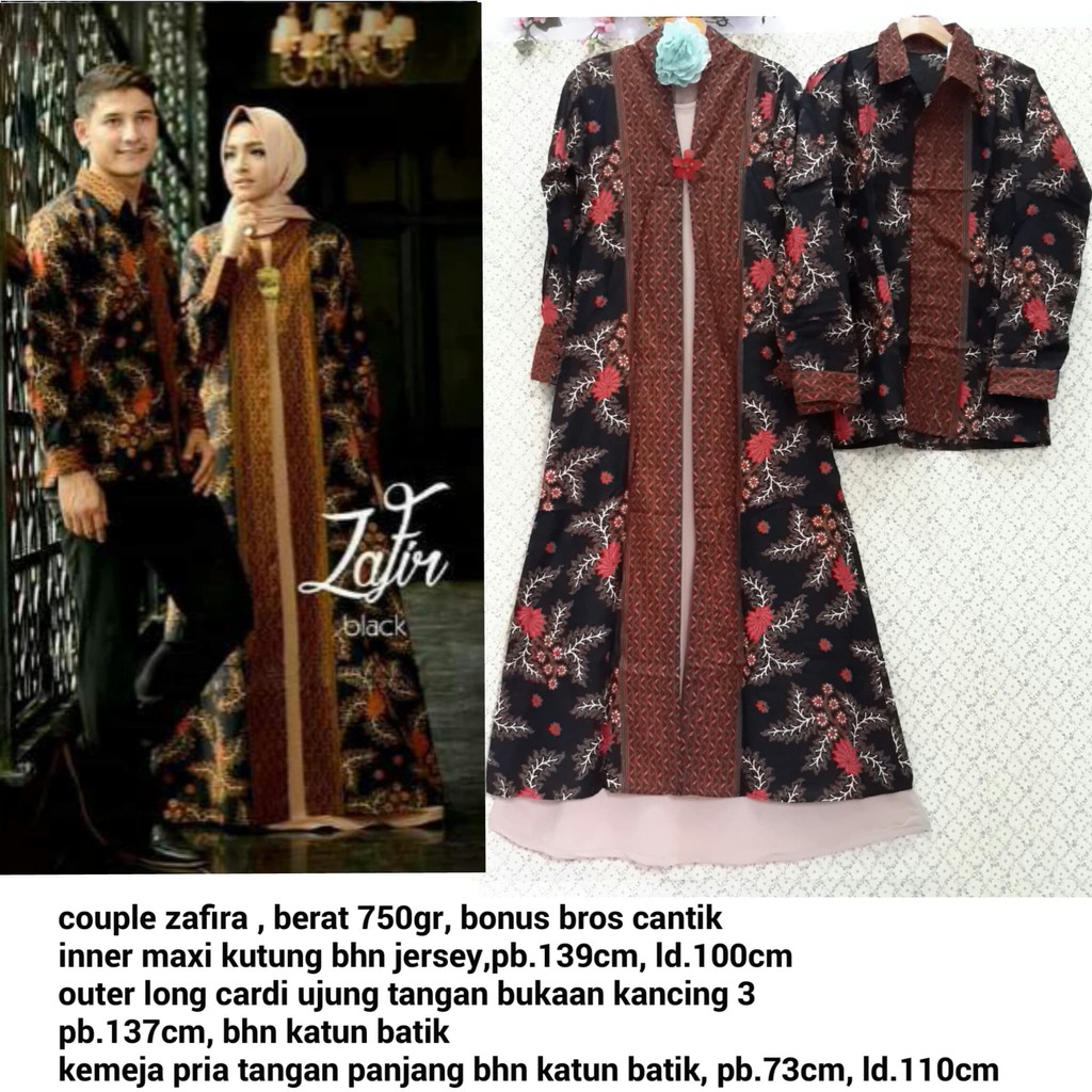 Baju couple zafira 6 WARNA sarimbit batik pasangan katun adem + kemeja pria CP Gamis Batik Realpict