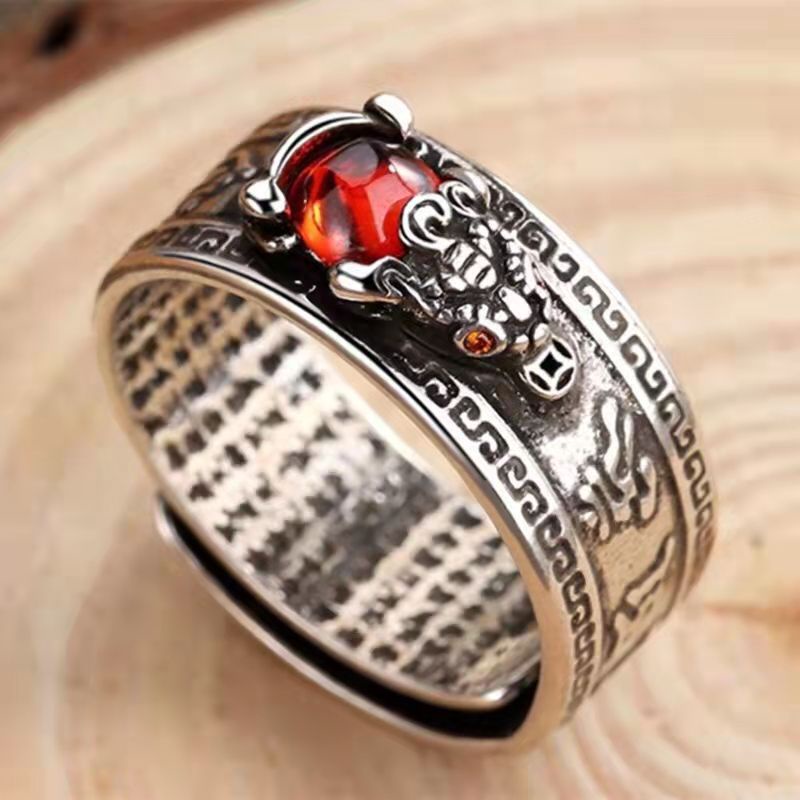 Cincin Model Terbuka Desain Awan Hati ruby meridian garnet Pixiu Gaya Retro hipster Untuk Pria
