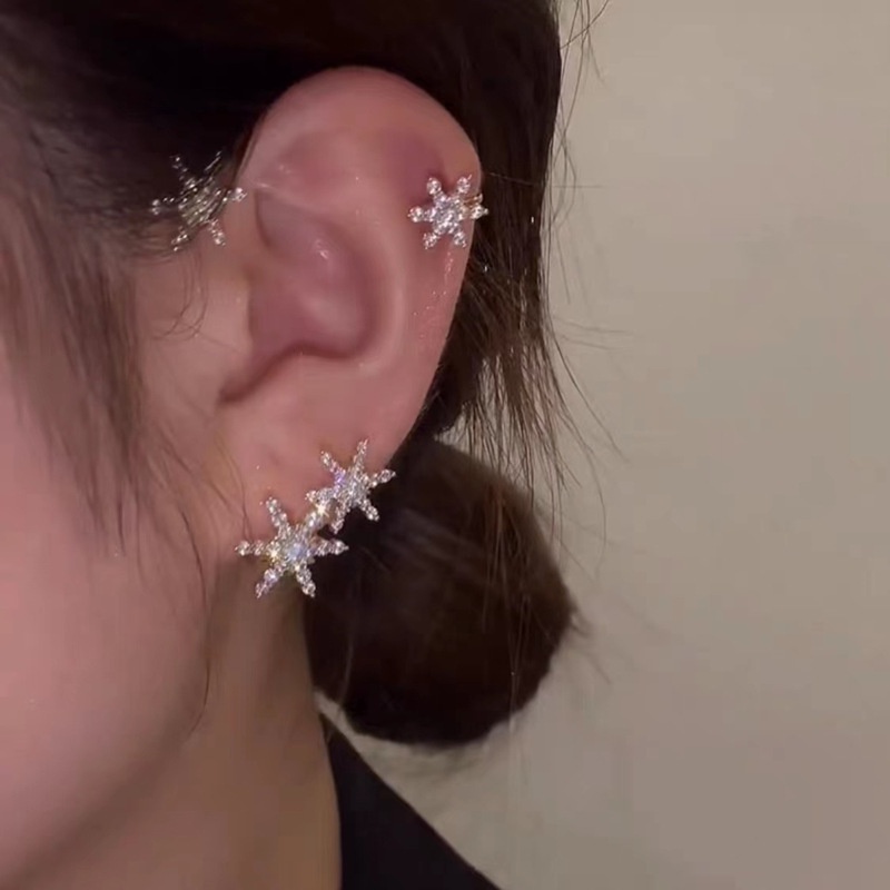 Anting Klip Tanpa Tindik Desain Snowflake Butterfly Untuk Aksesoris