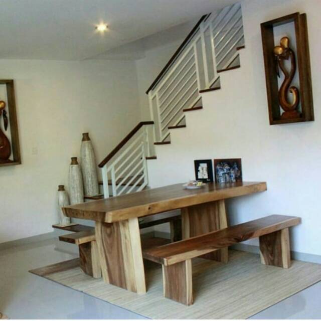 Meja Makan 4 Kursi Blok kayu trembesi