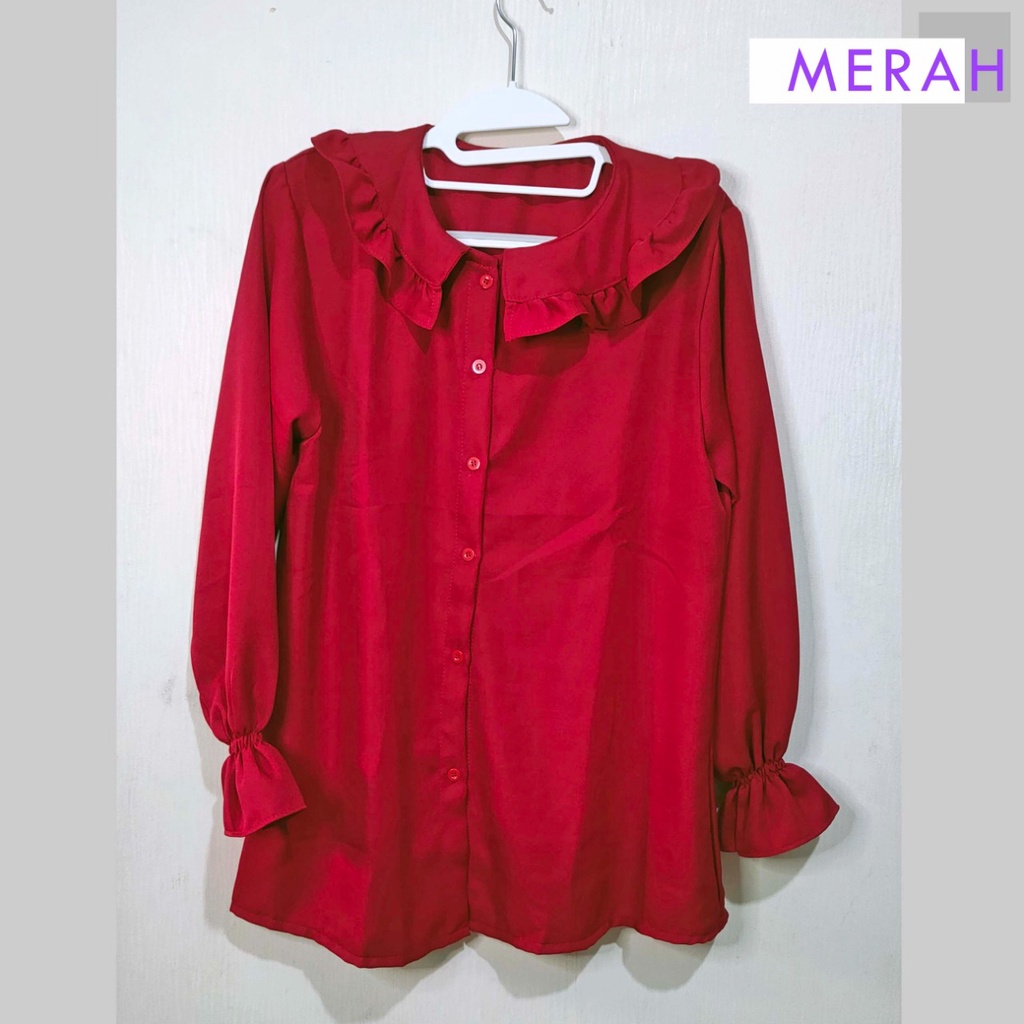 Arnis Kemeja Kerah Bulat Atasan Korea Blouse